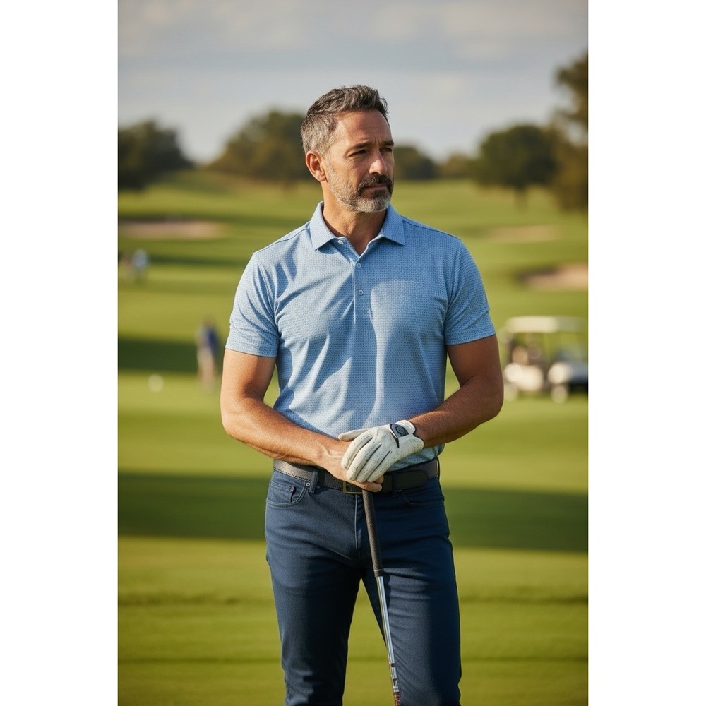 Johnnie-O Perfomance Men's Active Golf Polo Geo Print Blue Size Small